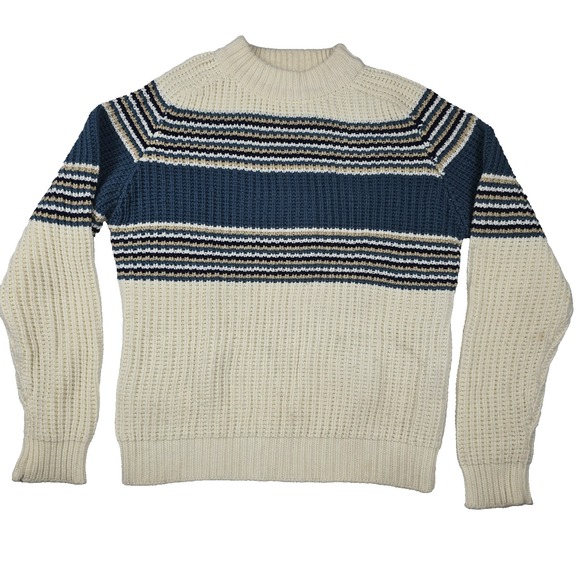 Vintage Bradlees Ivory Blue Striped Crewneck Pullover 1980s Sweater Men's‎ XL - Picture 1 of 8